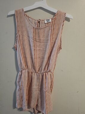 Made With Love Striped Sleeveless Romper - Coral & White